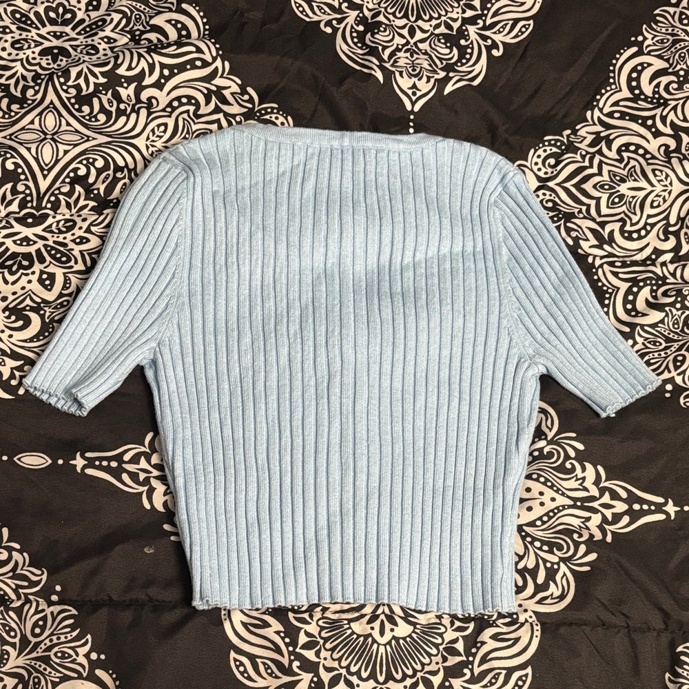 Light Blue Ribbed Button-Up Cardigan - Picture 2 of 2